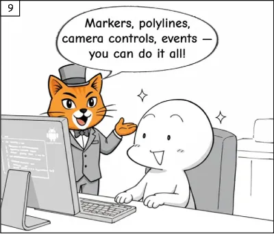 Markers, polylines, camera controls, events - you can do it all!